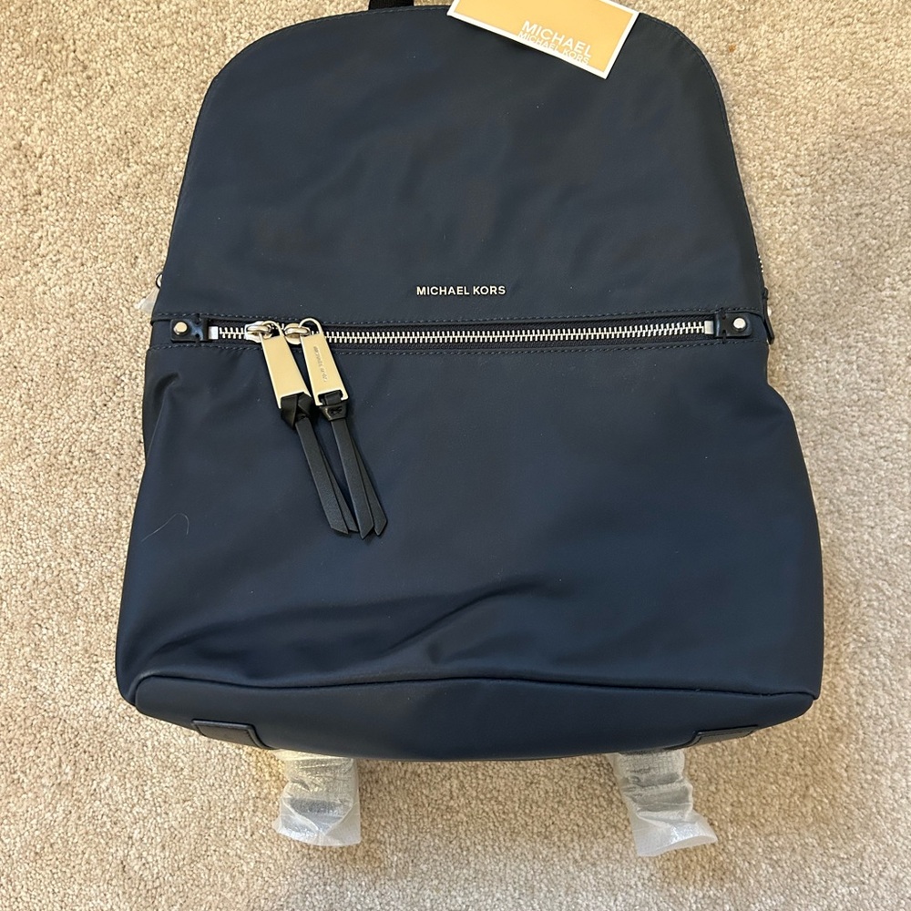 Michael Kors Dark Blue Backpack with Silver Details